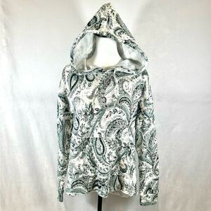 JM Active ivory and green paisley print soft brushed hoodie size medium NWT